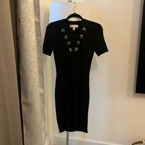 Elegant Black Lace-Up Dress